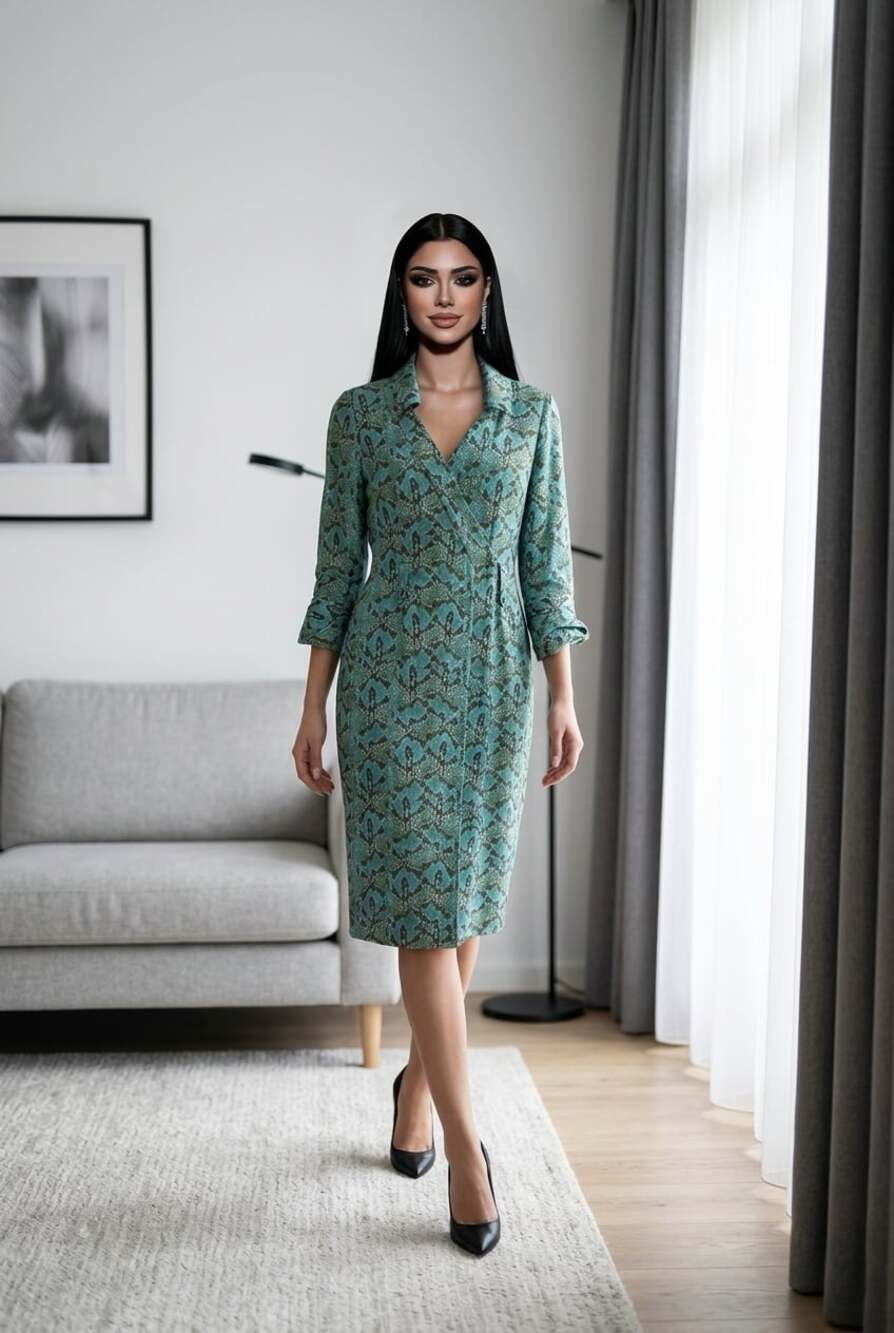 Karen Millen Turquoise Green Silk Snake Print Military Style Maxi Shirt Dress Si